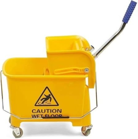 Mini Mop Bucket Trolley with Detachable Buckets & Wheels (20L, Yellow) - Commercial Floor Cleaning for Hospitals, Offices & Factories (Pack of 1)