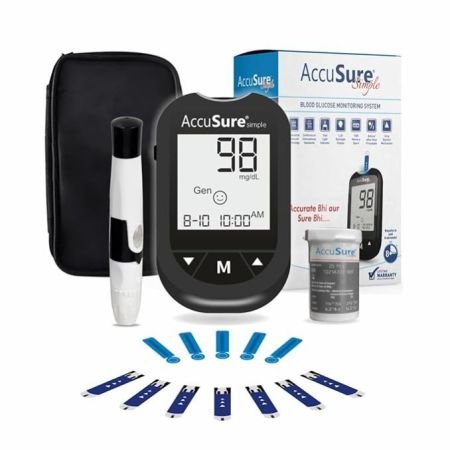 AccuSure Instant Digital Simple Glucometer Kit |with 25 Strips,10 Lancet,1 Lancing device for Accurate Blood Glucose Sugar Testing Machine
